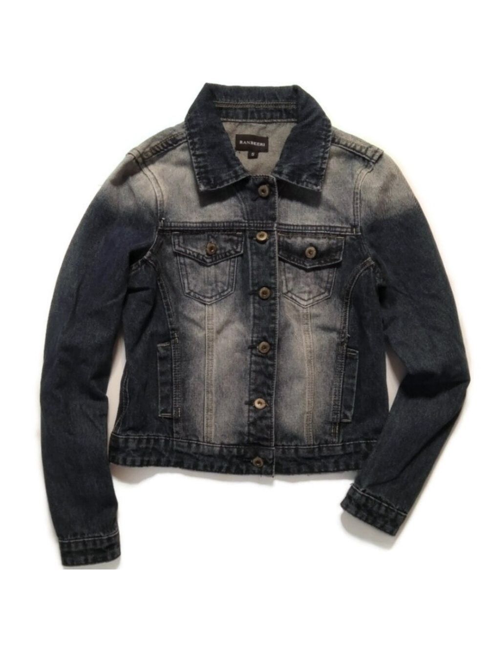 Ranbeeri Small Blue Wash Denim Jacket Faded Trucker Button Front Casual